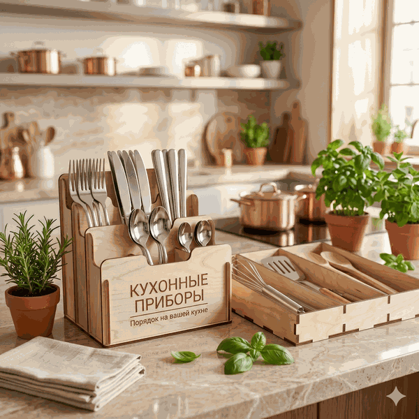 Деревянные органайзеры для кухонных приборов